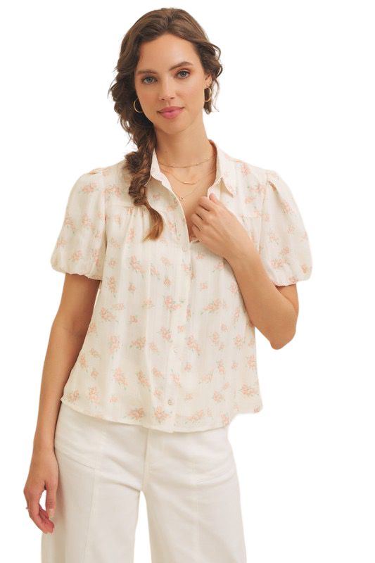 Apparel- In February Sheer Floral Button Down Blouse