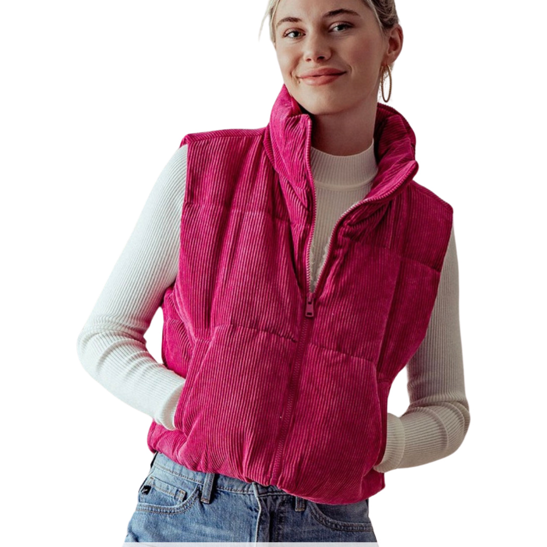 Apparel- Trend Notes Corduroy Cropped Puffer Vest