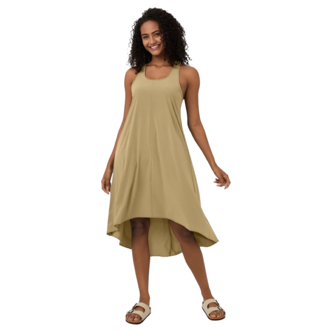 Apparel- Halara Breezeful* Backless Racerback Side Pocket High Low Midi Dress