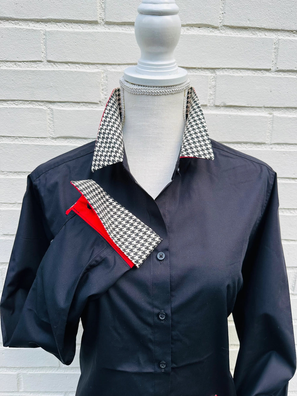 Apparel- Pearly Vines- Diana French Cuff Black w Red &Houndstooth Ribbon