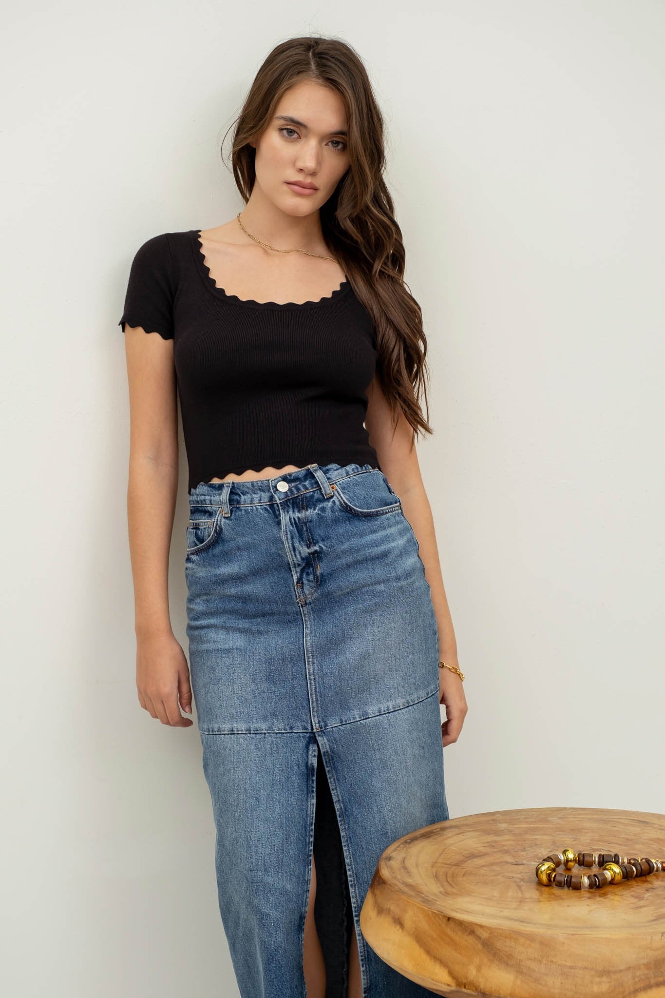 Apparel- The Workshop Scallop Edge Knit Top