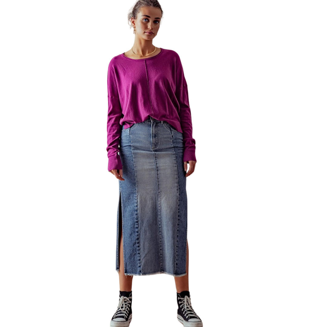 Apparel- Trend Notes Side Slit Denim Skirt