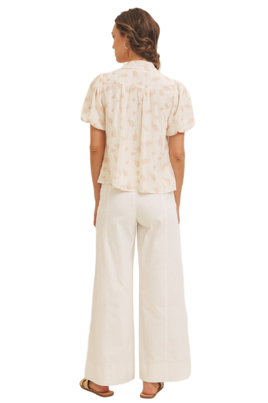 Apparel- In February Sheer Floral Button Down Blouse