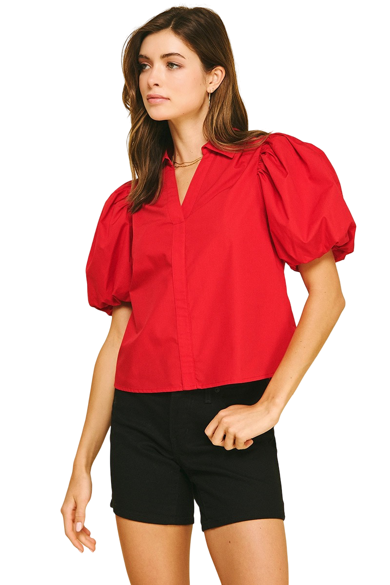 Apparel- Pinch Bubble Sleeve Short Sleeve Top