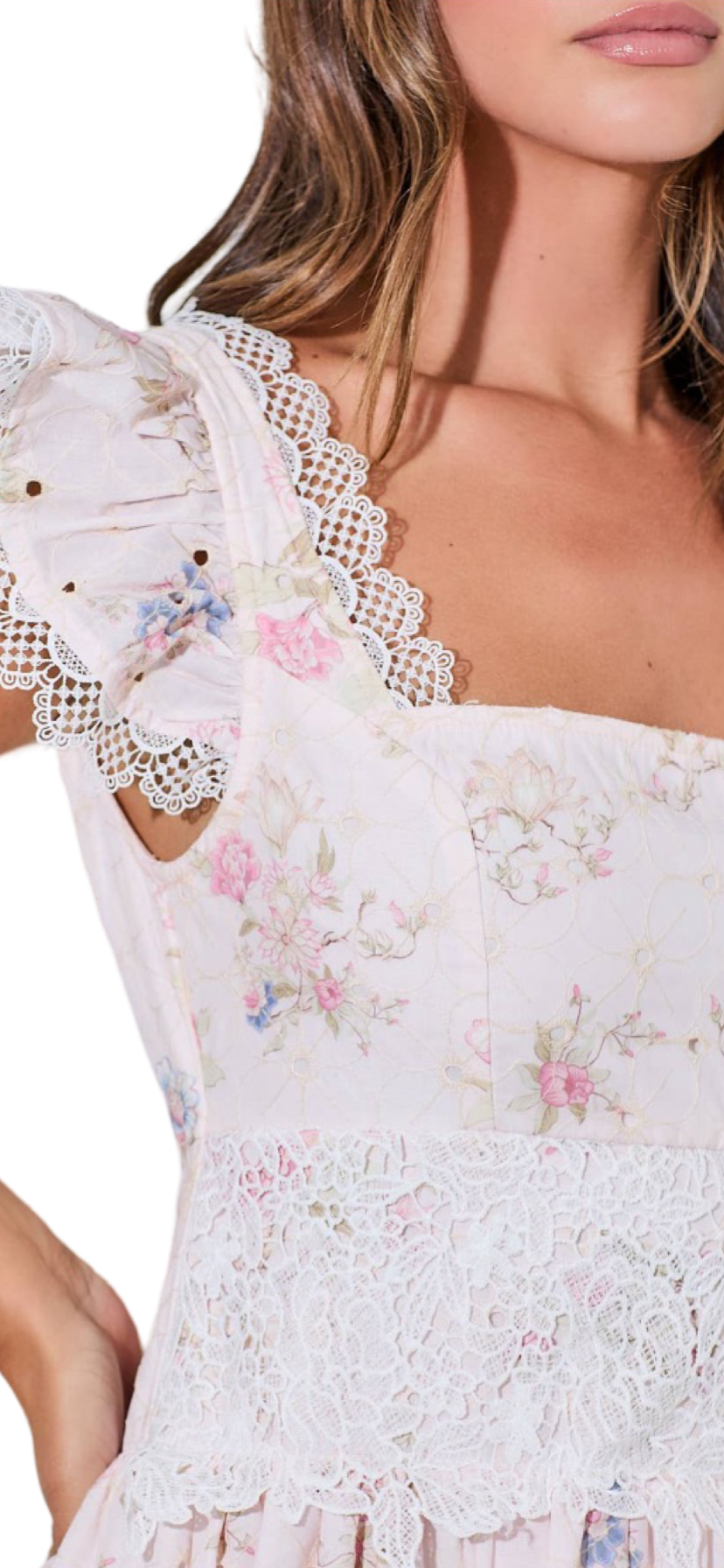 Apparel- Baeverly by Wellmade Floral Lace Smocked Maxi