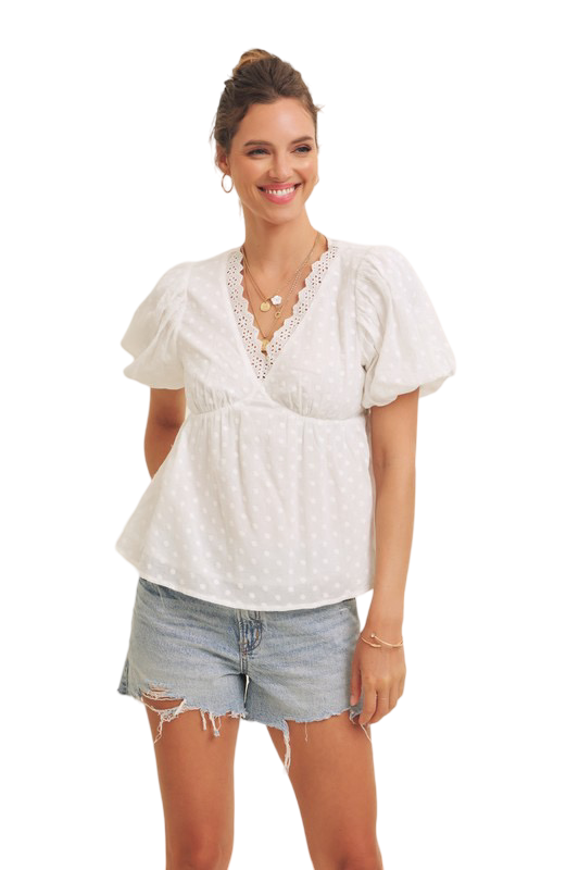 Apparel- In February Scallop Trim V Neck Blouse