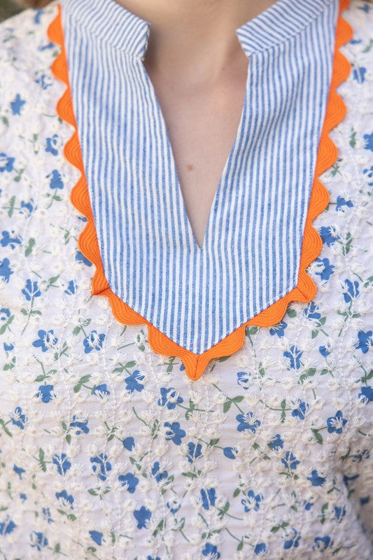 Apparel- VOY Floral Embroidered Striped Top