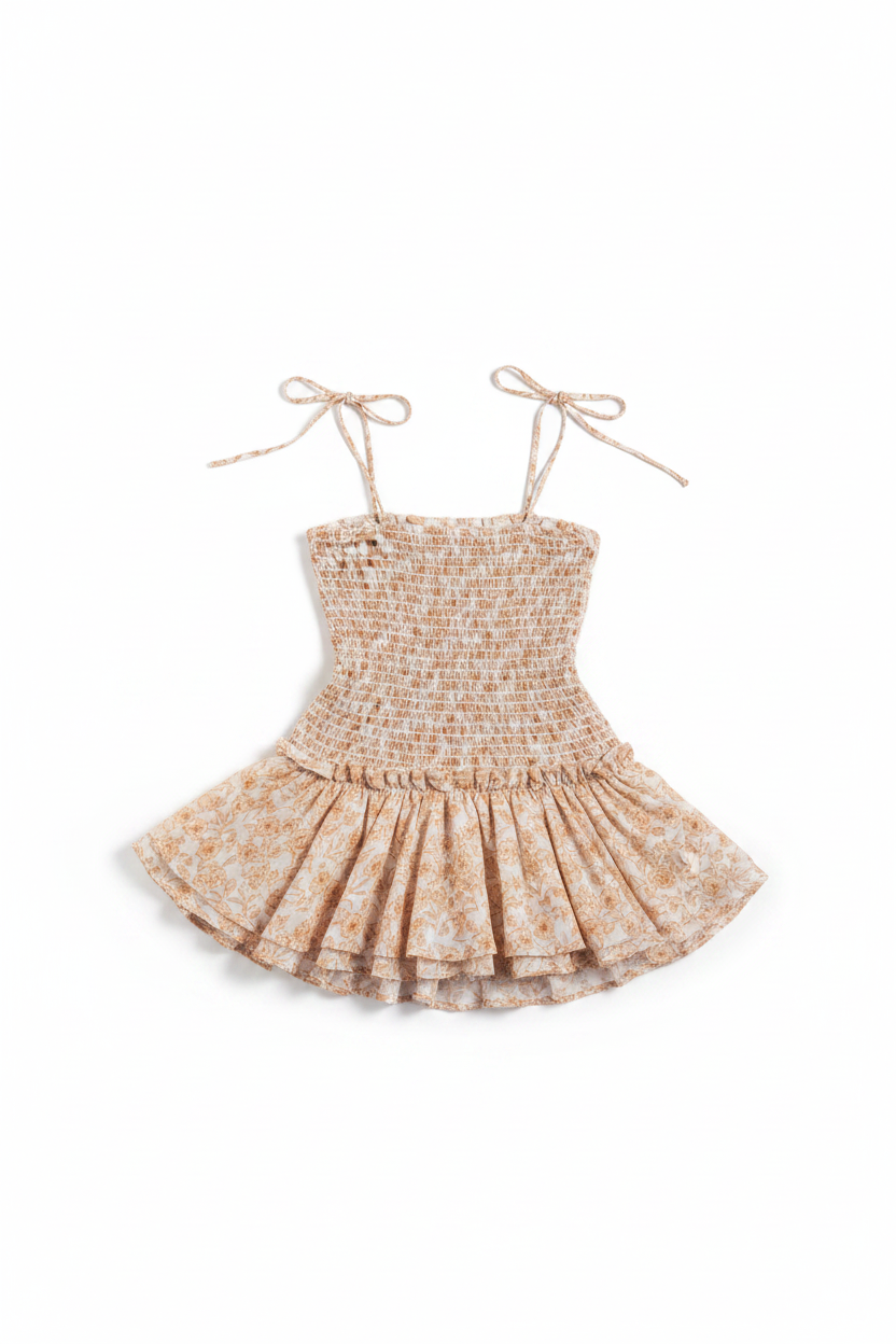 Sky to Moon Morning Glory Tie Strap Tiered Ruffled Mini Dress