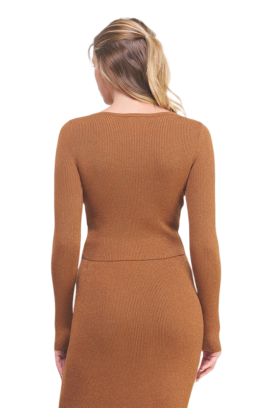 Apparel-Allie Rose Lurex Ribbed Pullover Top