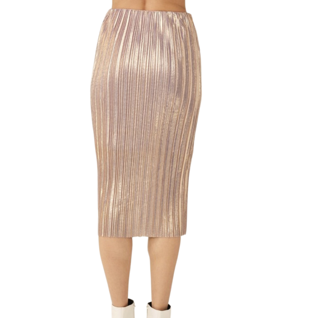 Apparel- Idem Ditto Pleated Shimmer Midi Skirt