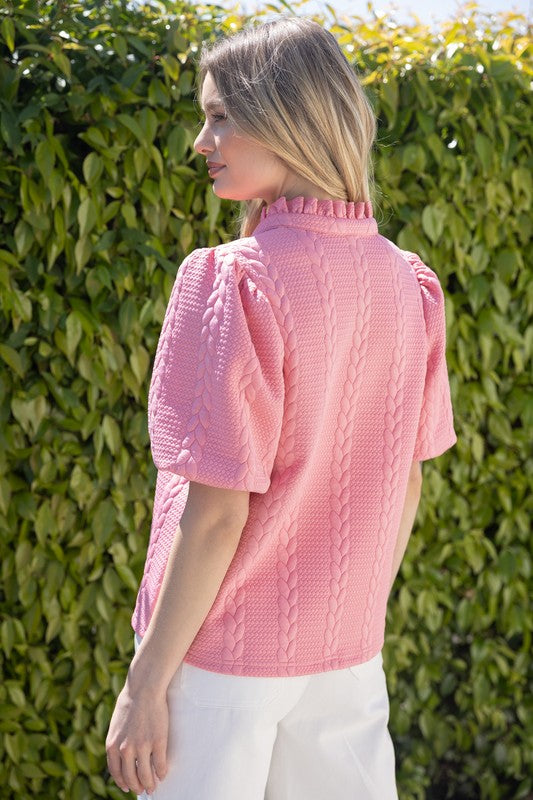 Apparel- VOY Bubble Short Puffed Sleeve Knit Top
