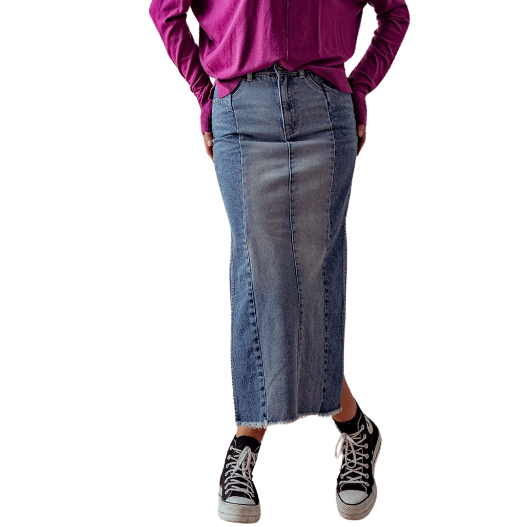 Apparel- Trend Notes Side Slit Denim Skirt