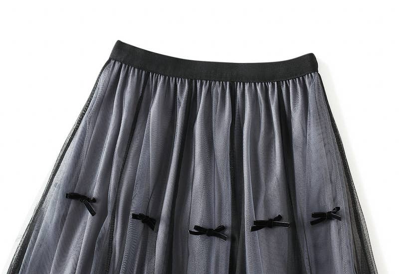 Apparel- Peach Tulle Midi Skirt with Bows