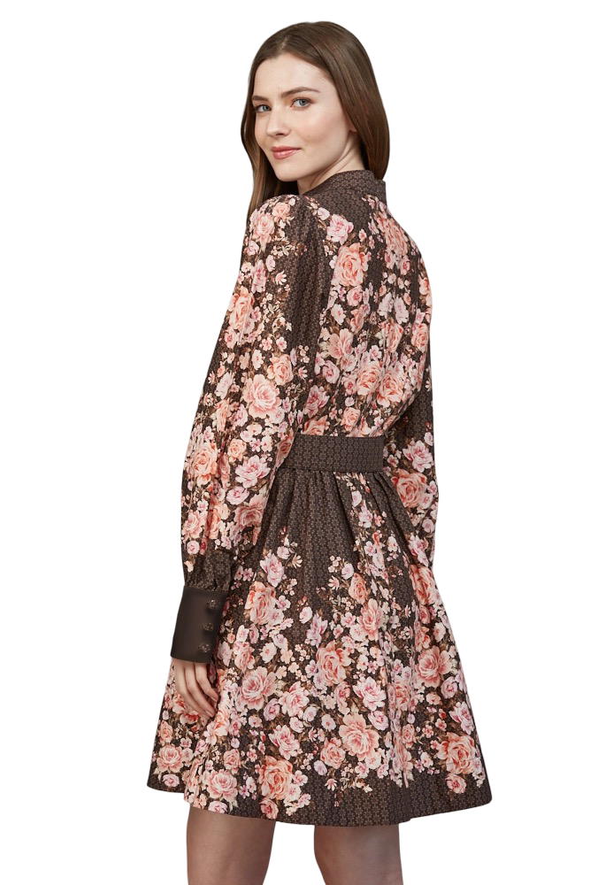 Apparel-Fate Mandarin Collar Self Belt Floral Mini Dress