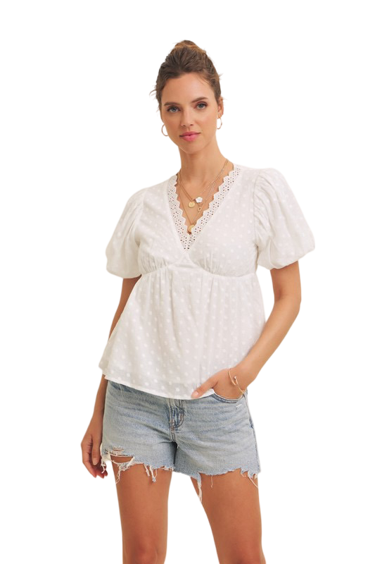 Apparel- In February Scallop Trim V Neck Blouse