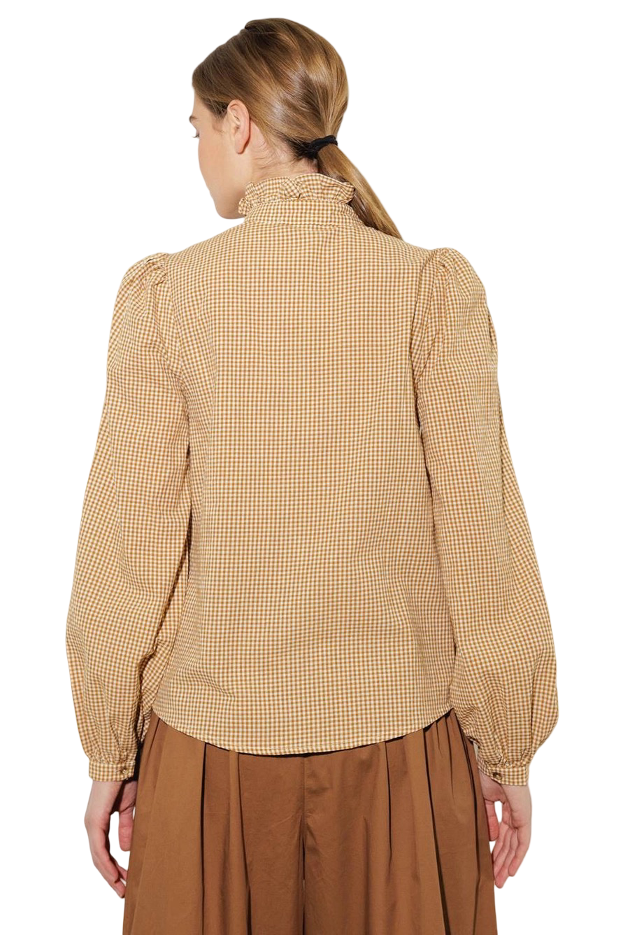 Apparel- Flying Tomato Gingham Ruffle Front Button Down Top