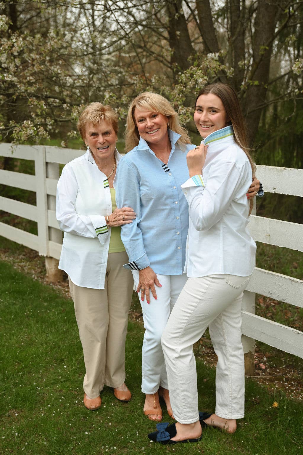 Apparel- Pearly Vines Casie 2- Blue Oxford w/Navy & White Stripe Ribbon