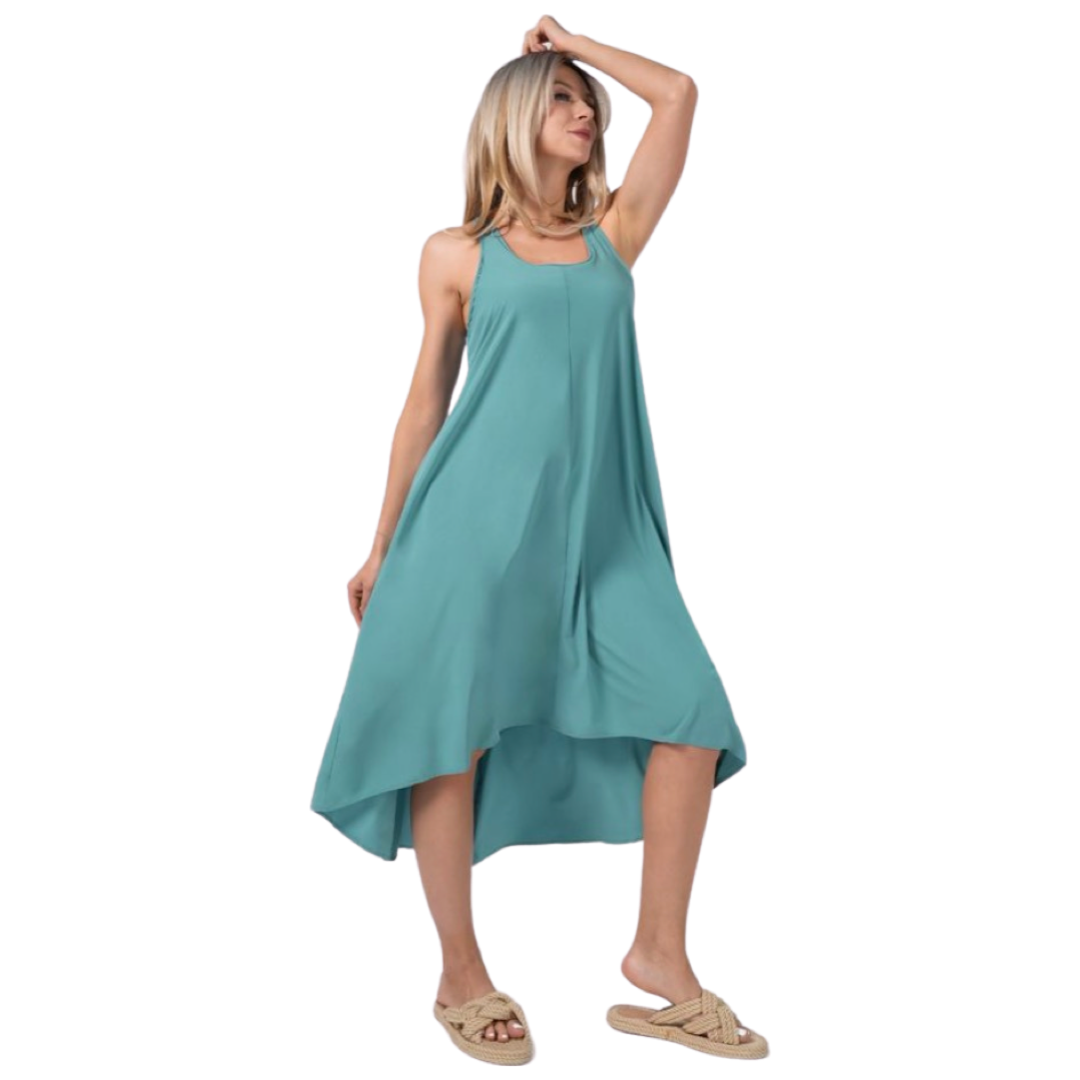 Apparel- Halara Breezeful* Backless Racerback Side Pocket High Low Midi Dress