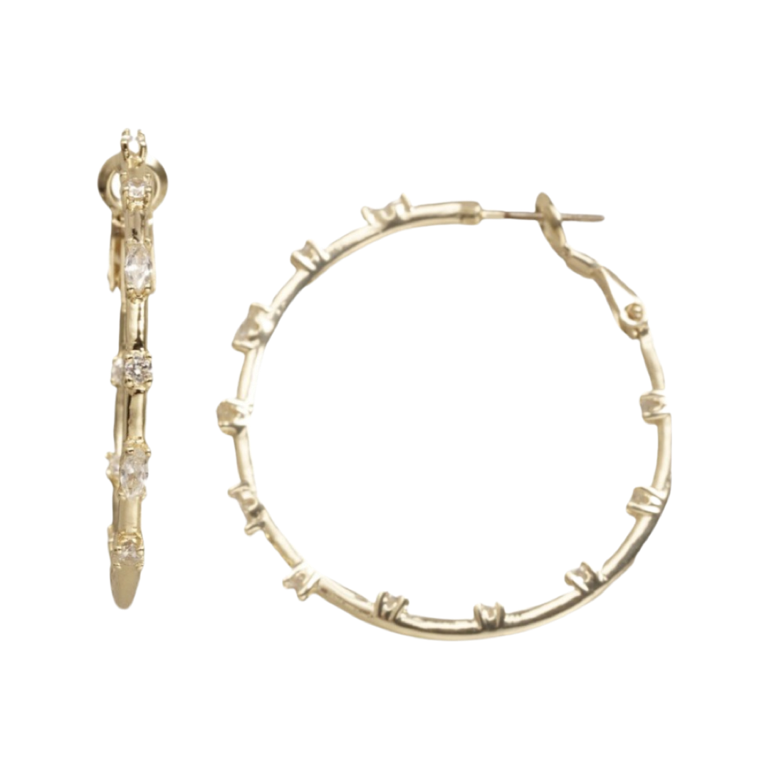 Earrings- M&E Bling Medium Thin With CZ Hoop Earrings
