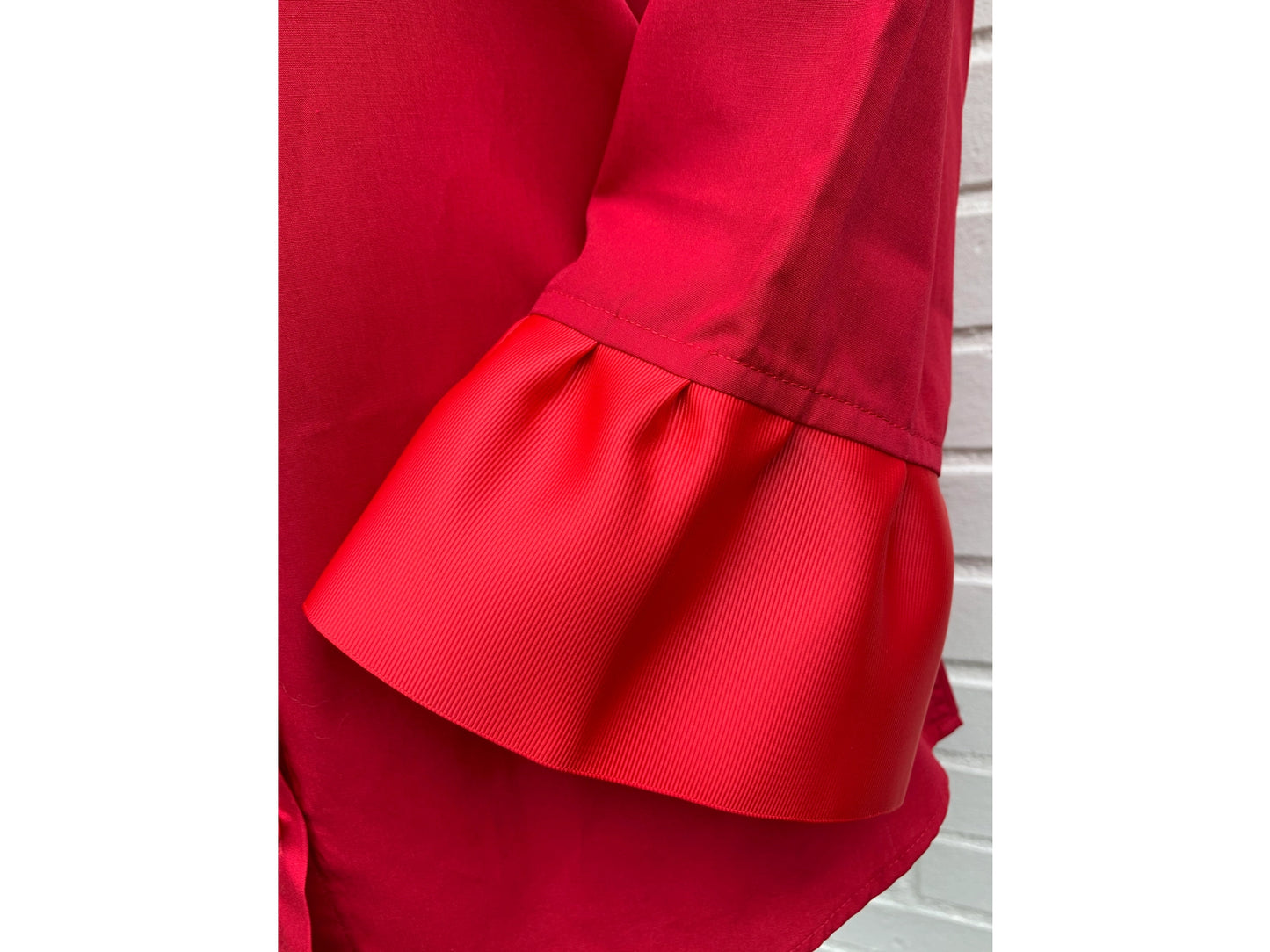 Apparel- Pearly Vines- Barbara Ann Red 3/4 Trim Ribbon Shirt