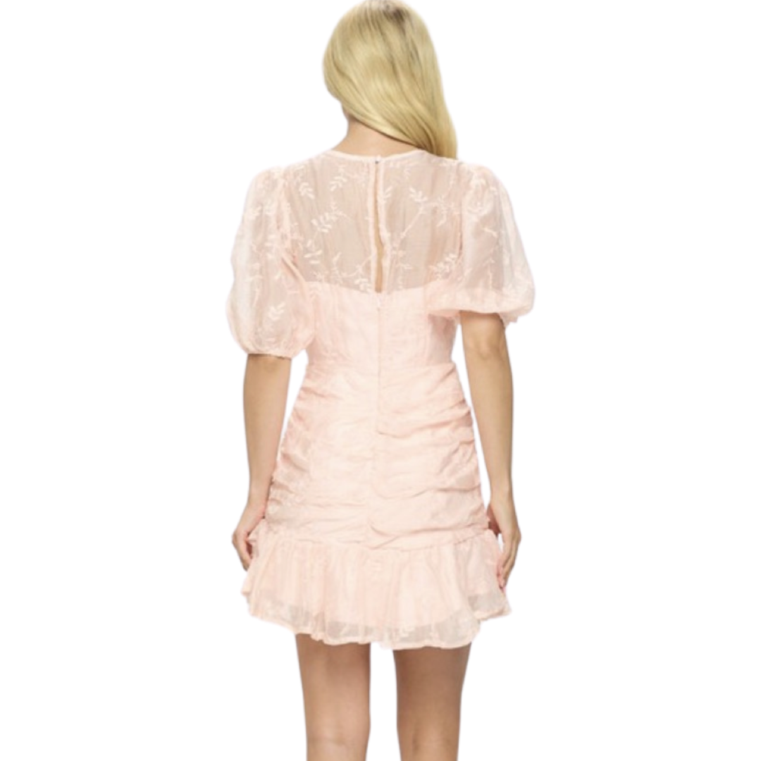 Apparel- One and Only Puffed Sleeve Ruffle Wrap Mini Dress