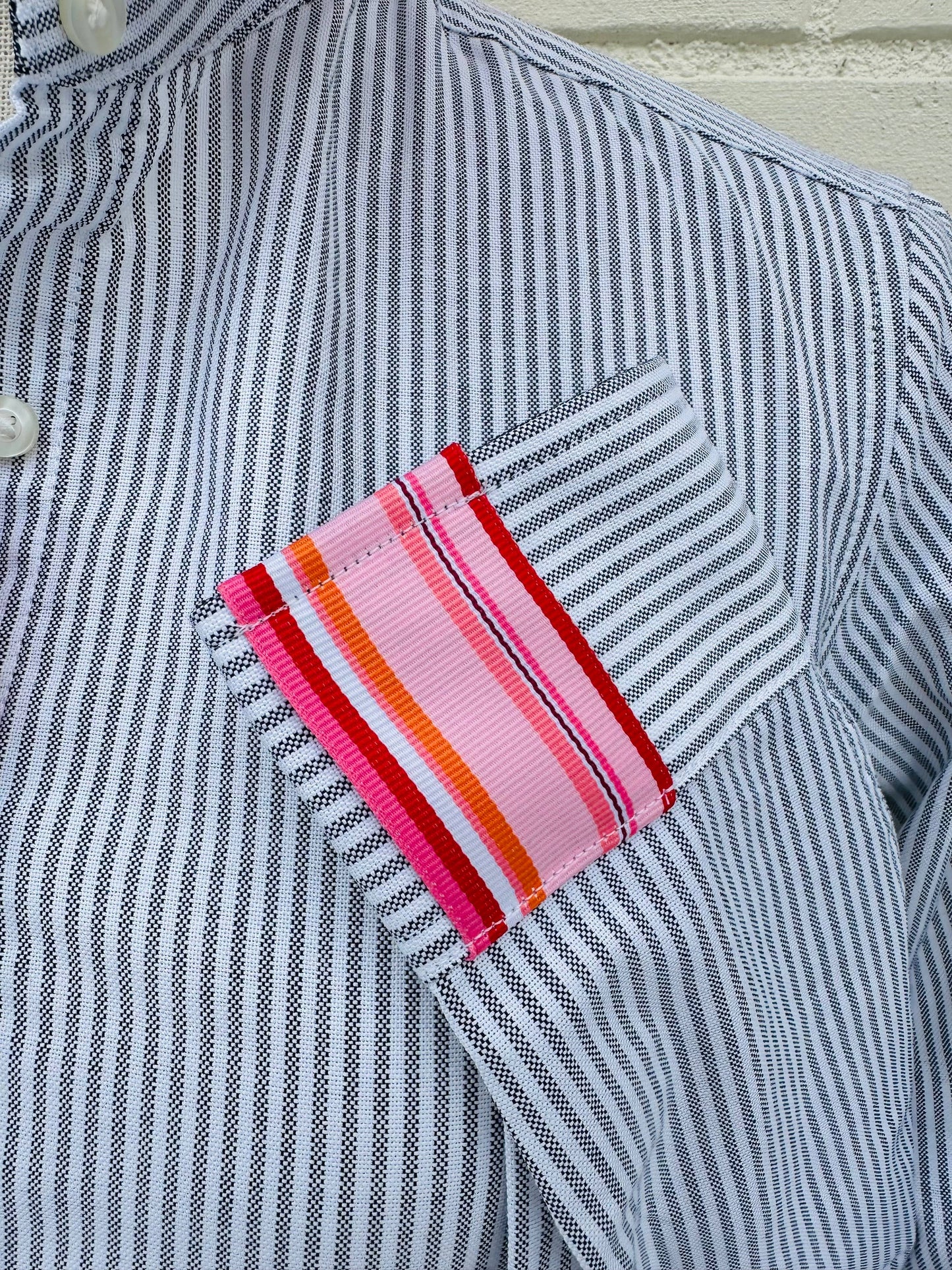 Apparel- Pearly Vines Casie 2 - Striped Oxford w/Black, Pink & Orange Ribbon