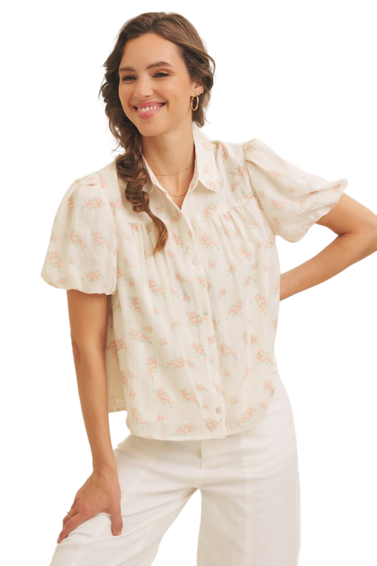 Apparel- In February Sheer Floral Button Down Blouse
