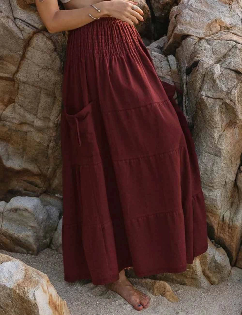 Apparel- Sweet Karma Boho Ruched Maxi Skirt