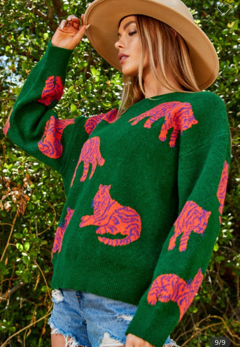 Apparel- Wanna B ME Lucky Tiger Pattern Knitted Sweater