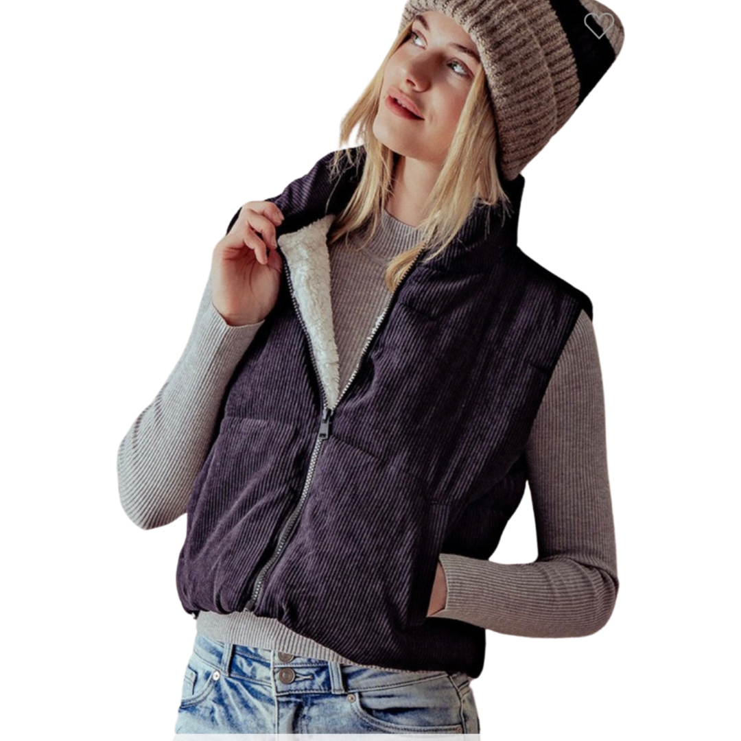 Apparel- Trend Notes Corduroy Cropped Puffer Vest