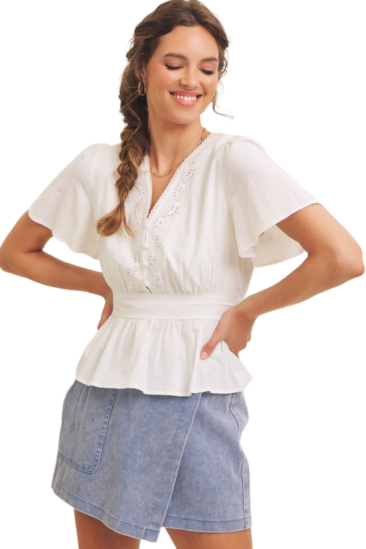 Apparel- In February Button Down Cotton Eyelet Blouse