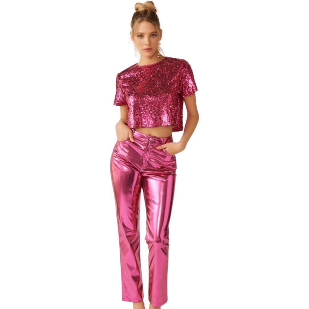 Apparel- Idem Ditto Short Sleeve Sequin Crop Top