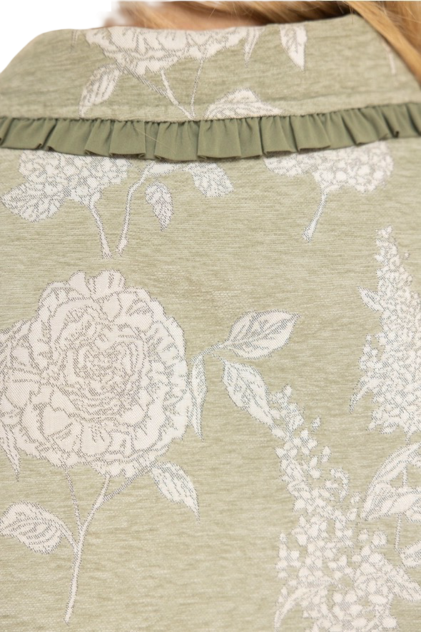 Apparel- VOY Floral Jacquard Top with Ruffled Collar