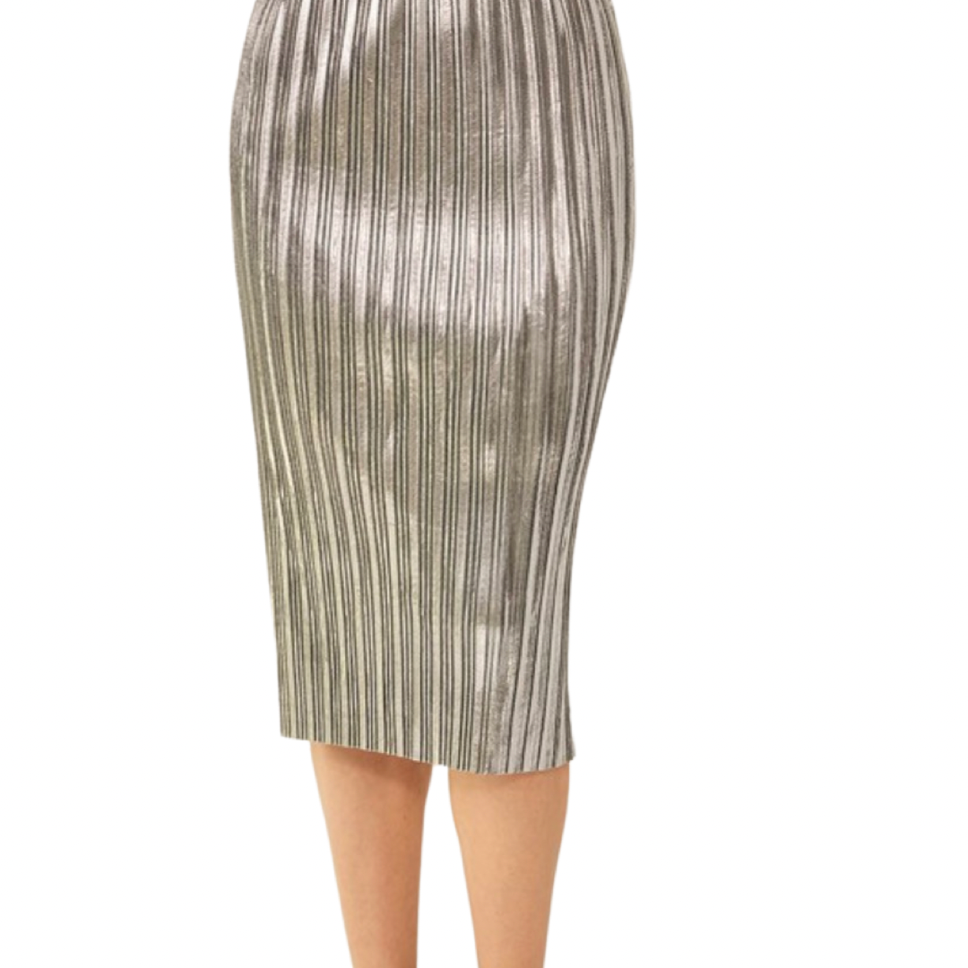 Apparel- Idem Ditto Pleated Shimmer Midi Skirt