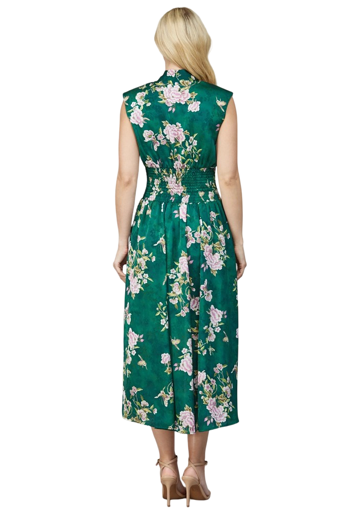Apparel-Fate Floral Jacquard Front Zip Midi Dress