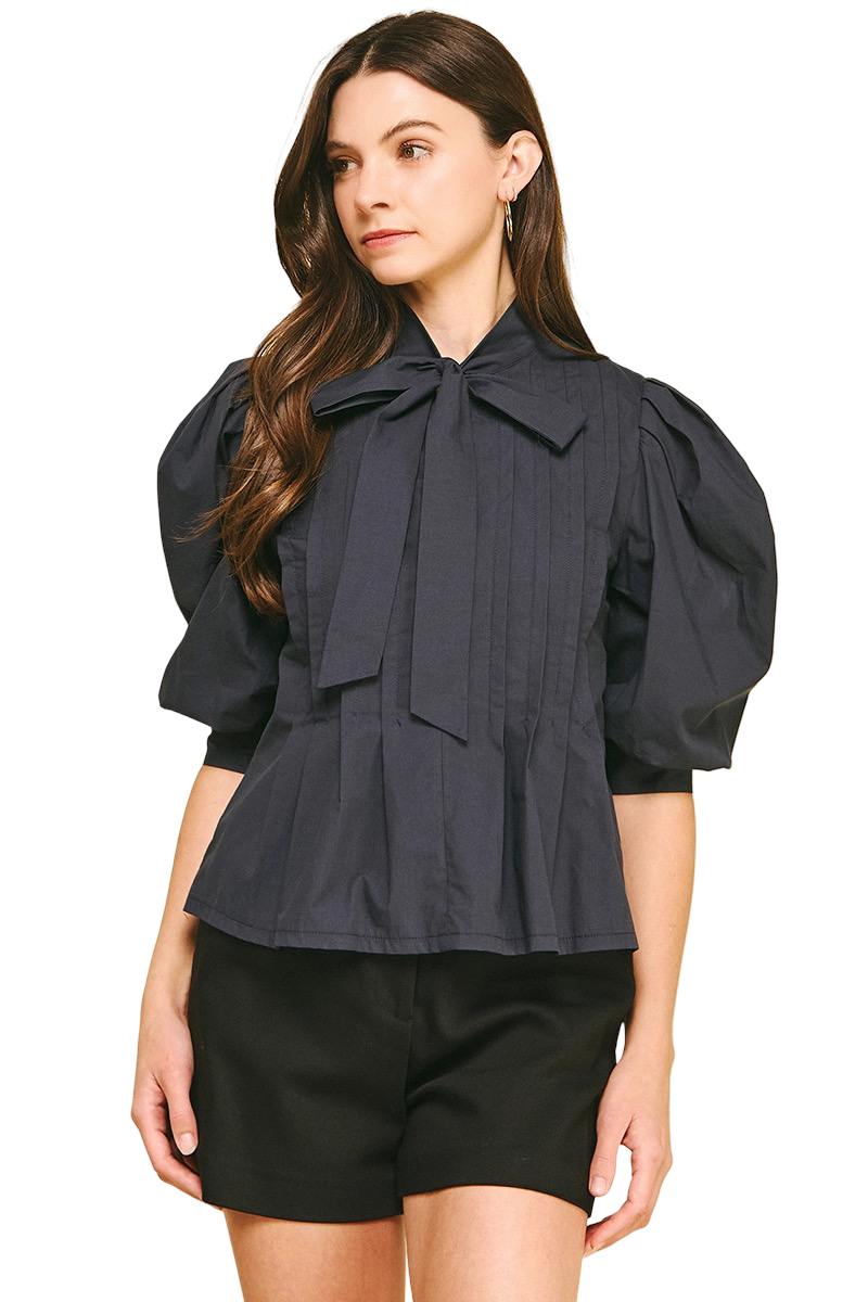 Apparel- Pinch Tuck Detail Tie Front Blouse Top