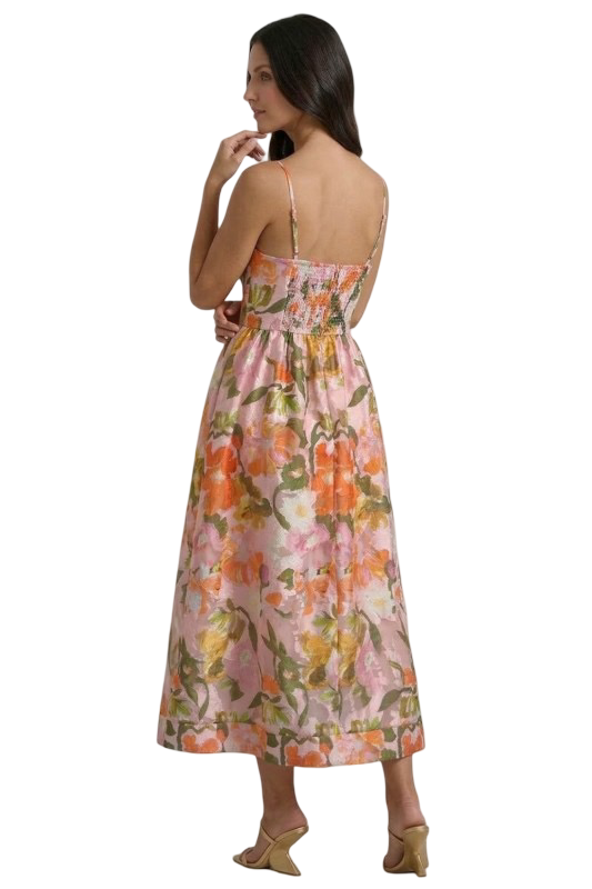 B. Right V Neck Smocked Midi Dress
