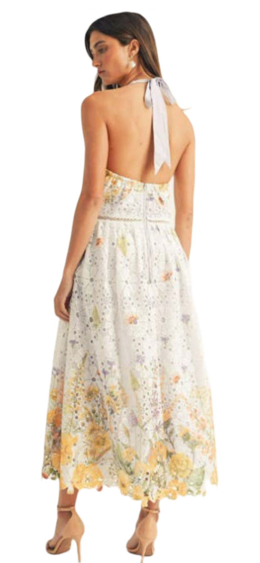 Apparel- Just Me Halter Neck Floral Border Print Midi Dress