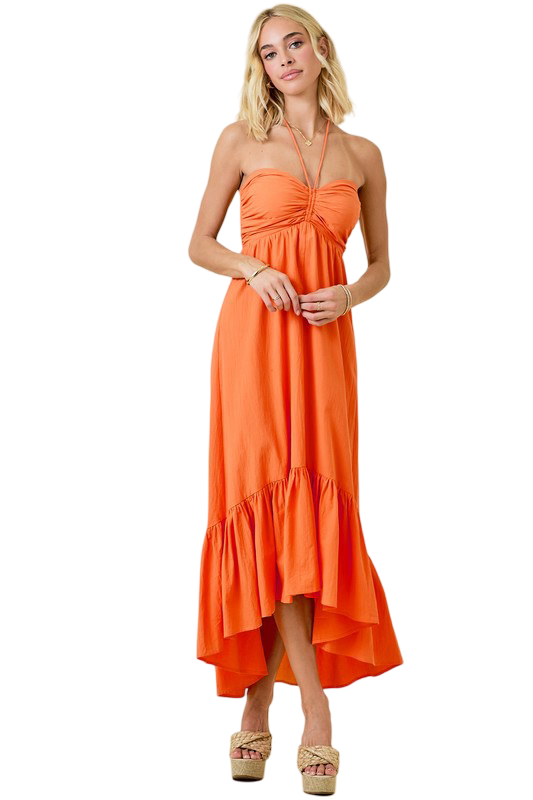 Apparel- Day+Moon Ruched Halter Midi Maxi Dress