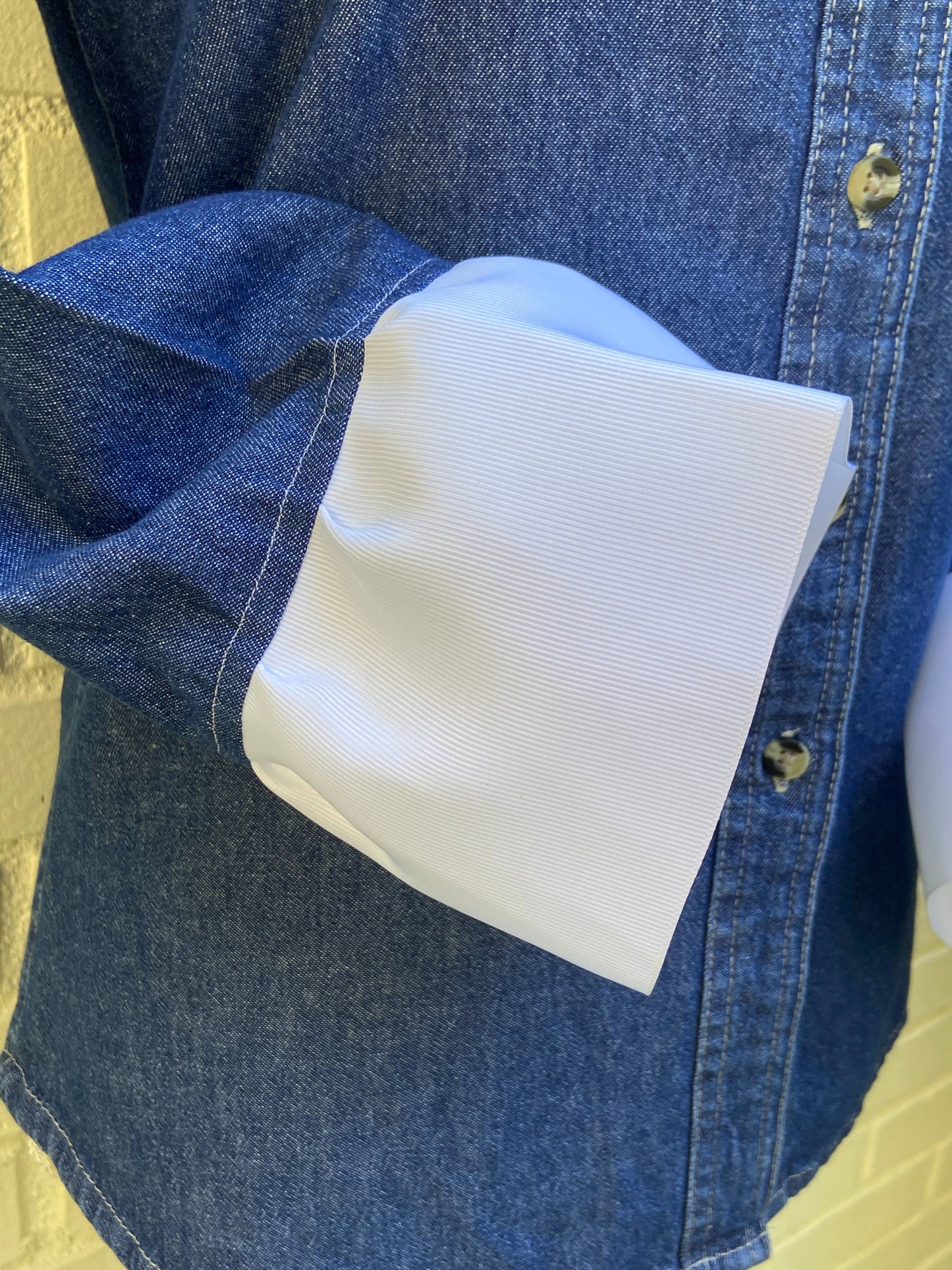 Apparel-Pearly Vines Barbara Ann Denim Ribbon Trim 3/4 Sleeve