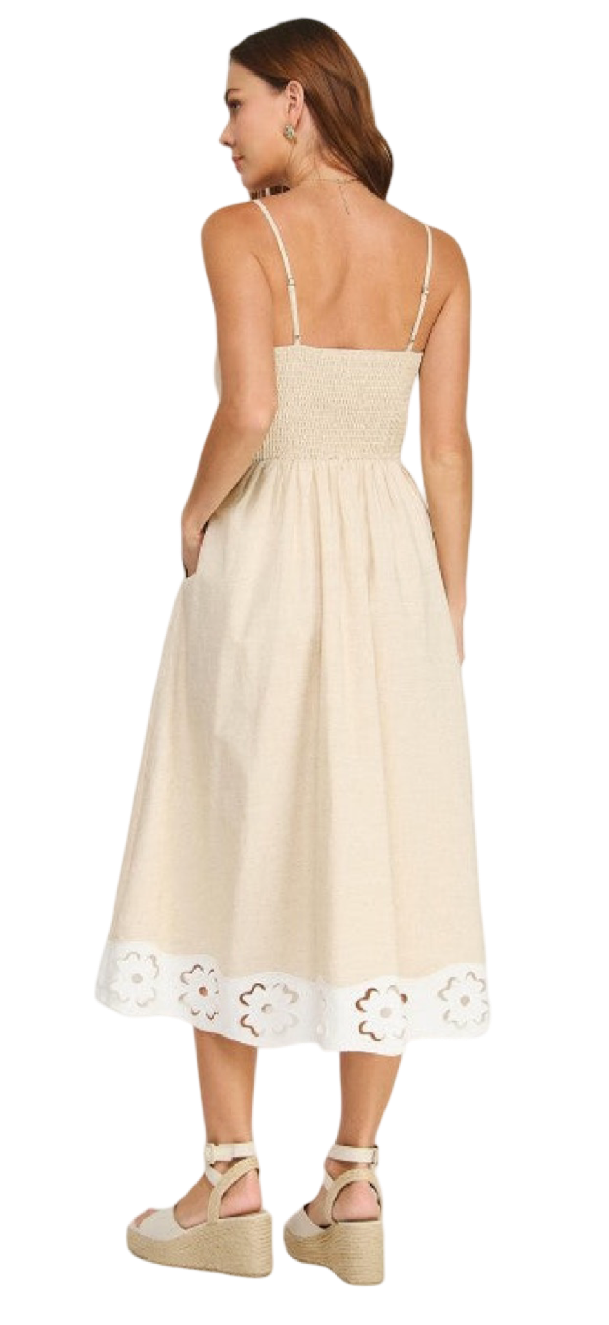 Strut and Bolt Flower Cut Out Linen Midi Dress
