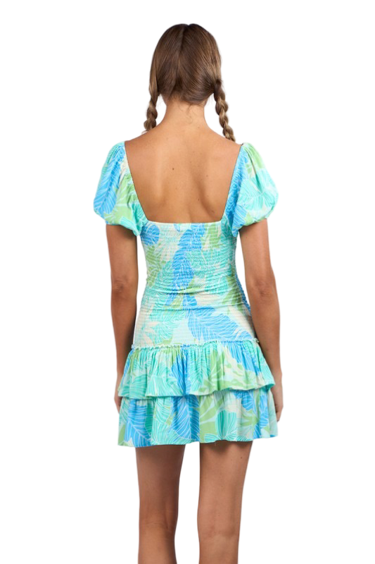 Apparel- Sky to Moon Printed Puff Sleeve Layer Mini Dress