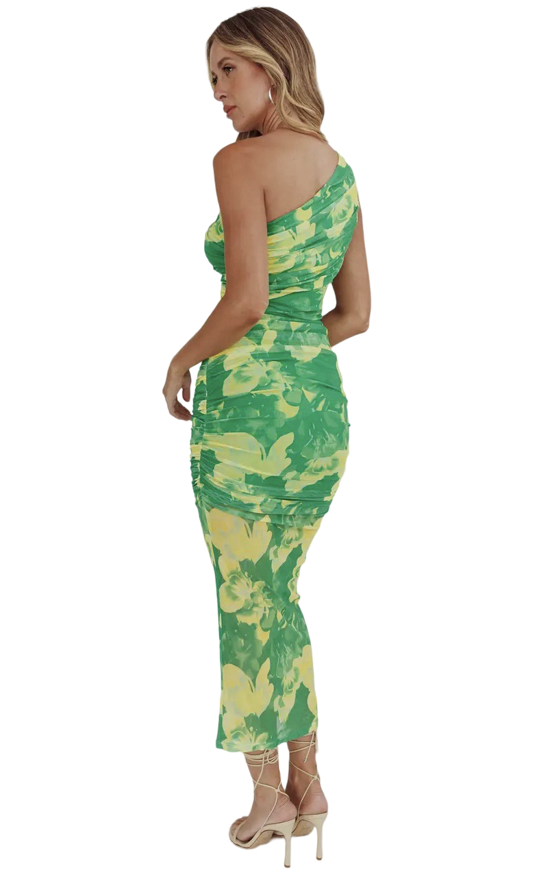 One and Only One Shoulder Mesh Maxi Dress