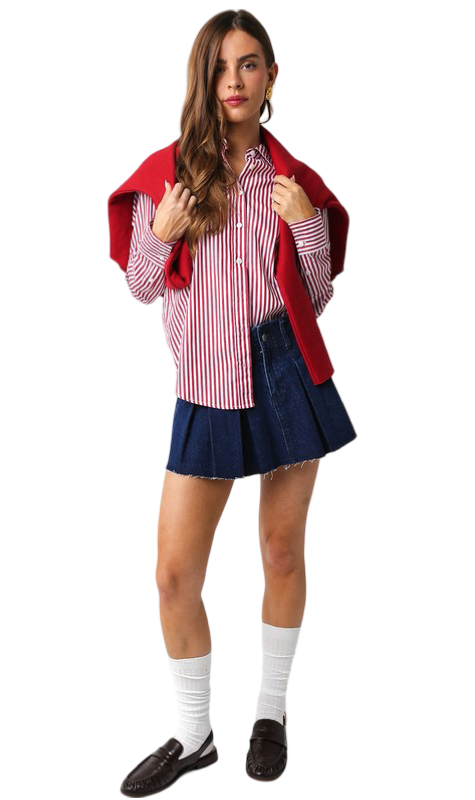 Apparel- Olivaceous Striped Button Down Top