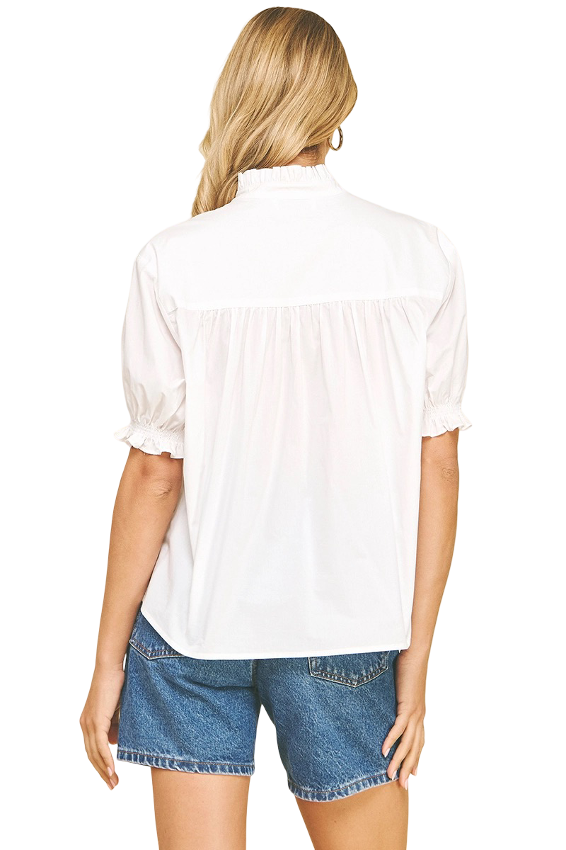 Apparel- Pinch Balloon Sleeve Blouse Short Sleeve Top