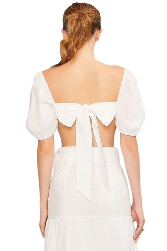 Apparel- Main Strip Elastic Shoulder Bubble Sleeve Crop Top