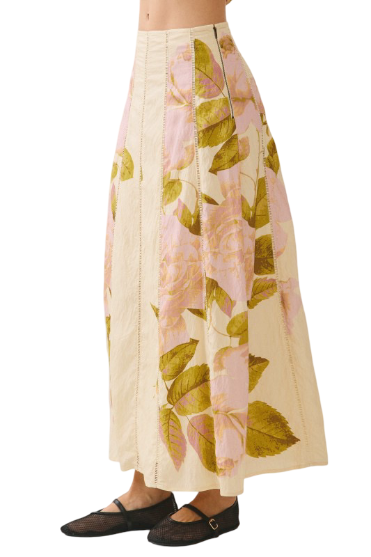 Apparel- TCEC Floral Print Ladder Trim Maxi Skirt