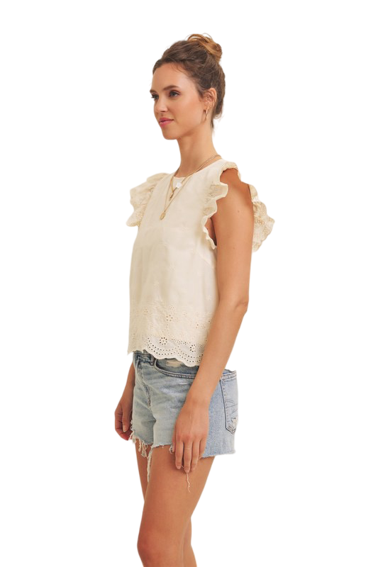 Apparel- In February Eyelet Border Blouse with Ruffled Sleeves