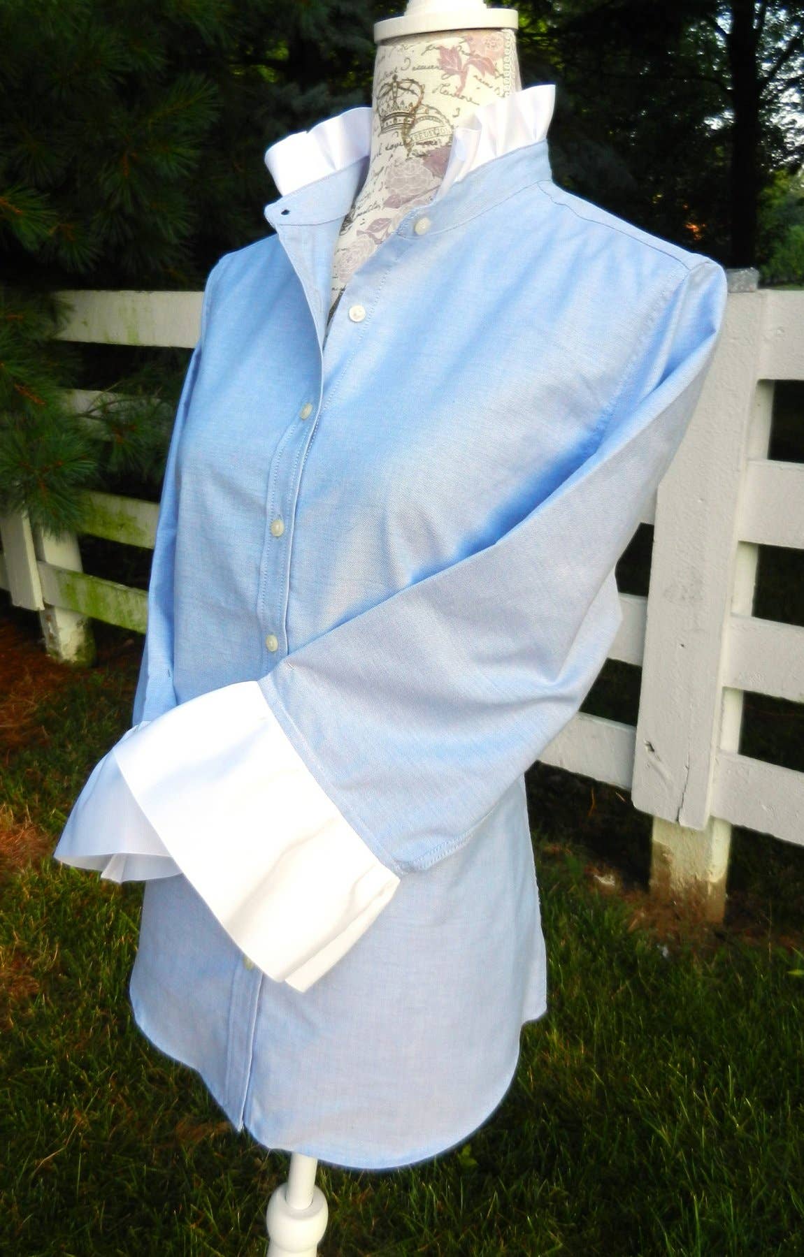 Apparel- Pearly Vines Scarlett Oxford Ribbon Trim 3/4 Sleeve- Blue