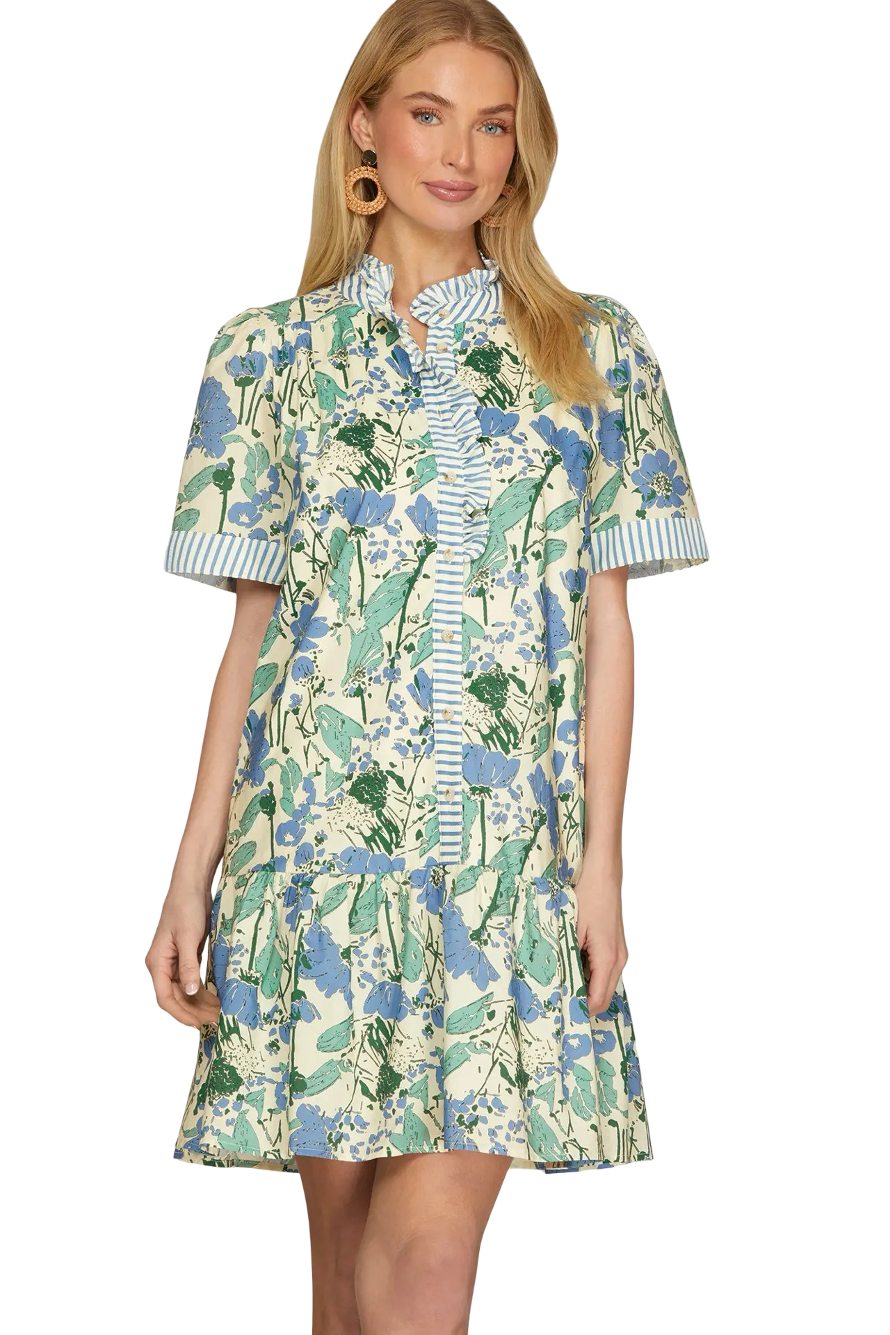 She+Sky Ruffle Sleeve Printed Mini Dress Navy / Large